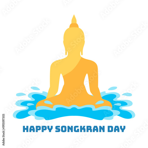 Happy Songkran Day Buddha Water Festival Flat Illustration