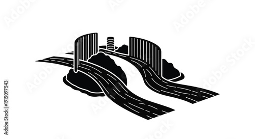 black and white illustration of road interchange