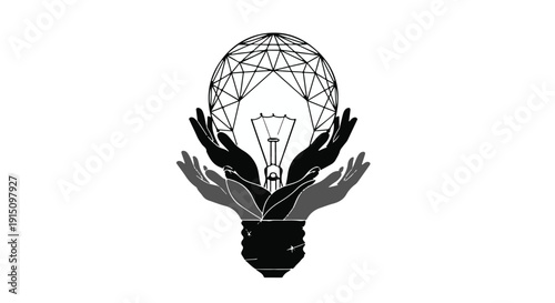 global innovation light bulb with hands up
