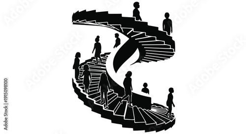 people walking on spiral staircase silhouette
