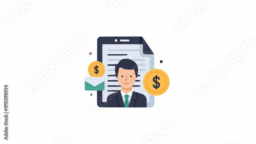 Man Profile with Resume and Currency.