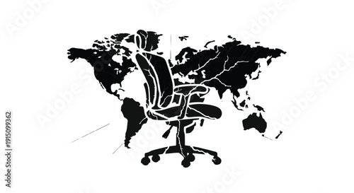 Global business office chair world map silhouette