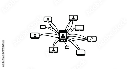 Network connections social media online communication web illustration with central person icon and lines to various devices and people