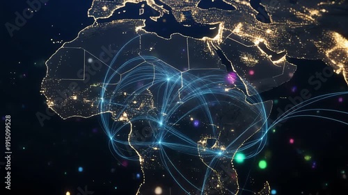 global digital network connections over africa on world map