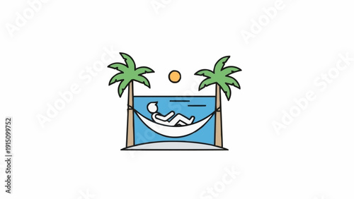 Person Relaxing in Hammock between Palm Trees.