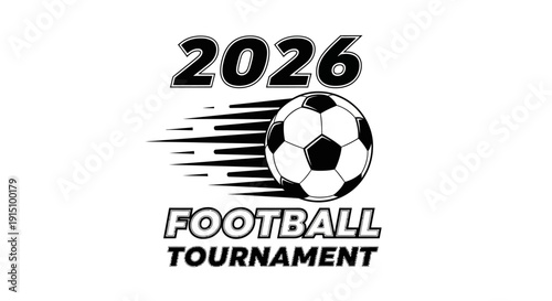 Dynamic illustration of a football in motion for the 2026 tournament from a close-up viewpoint