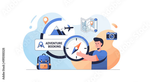 Travel Adventure Booking Planning with Compass and Map Concept Illustration