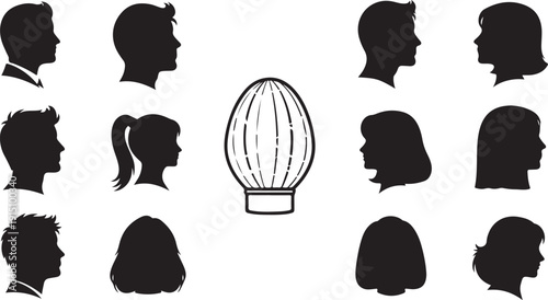 Diverse group of people and a hot air balloon