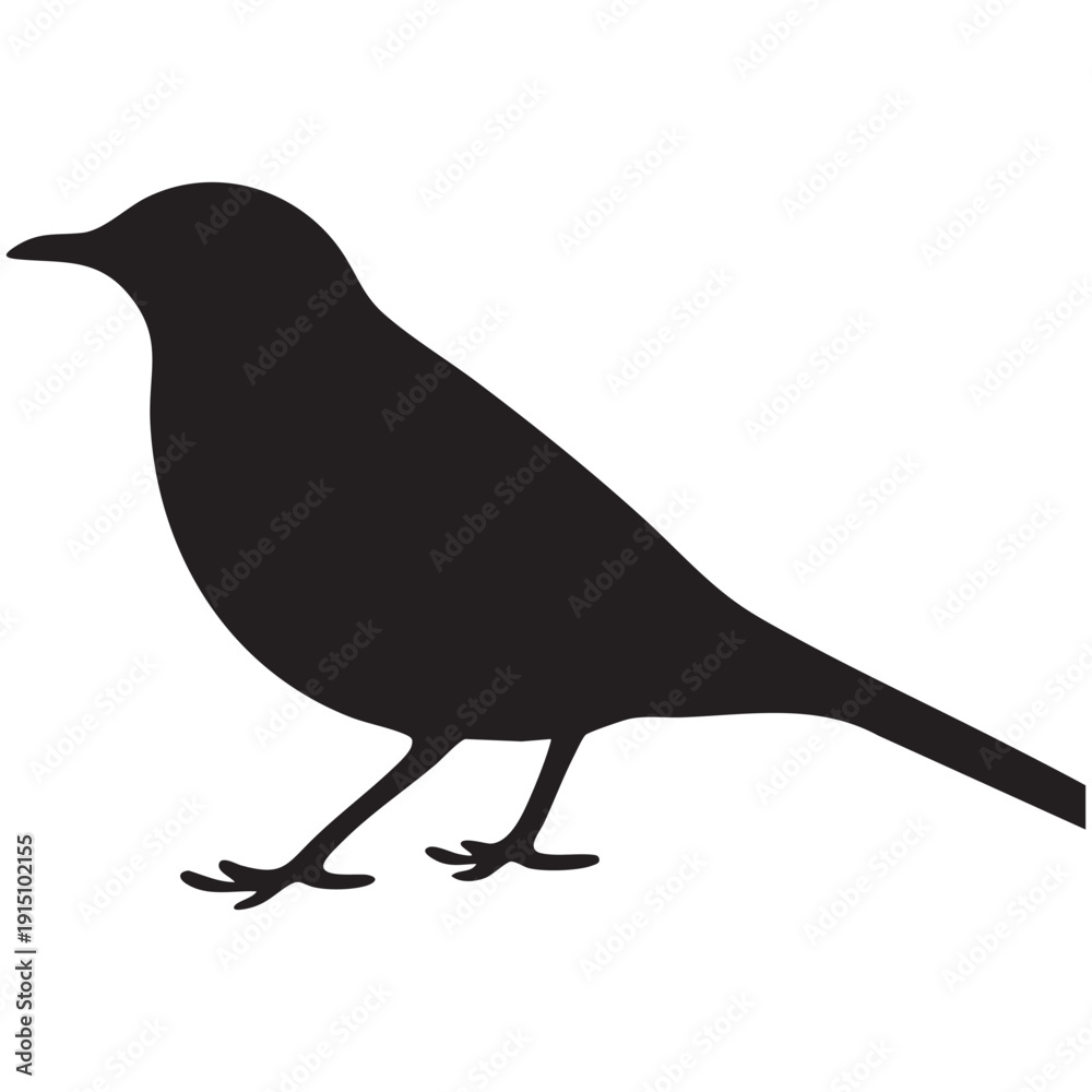 Fototapeta premium Black silhouette bird perched isolated on white background minimalist design