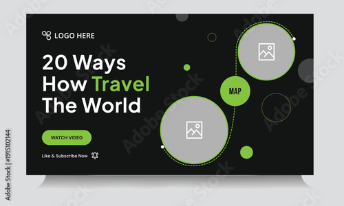 Customizable vector youtube tutorial thumbnail banner template design, travel guide vector eps video thumbnail banner design