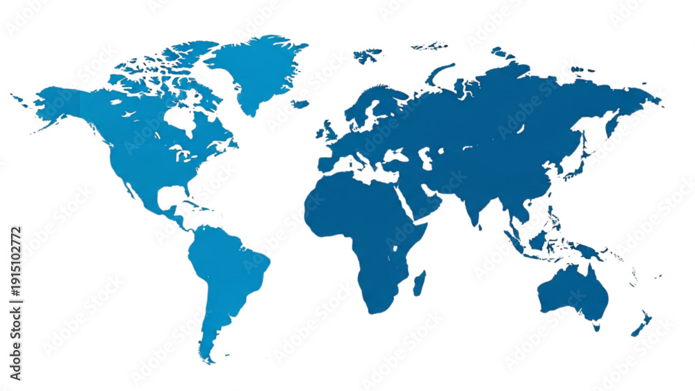 Obraz premium A detailed world map illustration highlighting global geography and continents from a top-down viewpoint.
