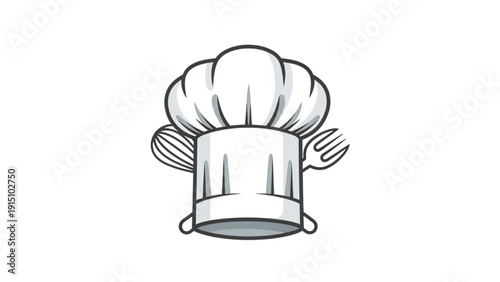 A detailed illustration of a chef's hat and utensils on a clean background from a front viewpoint