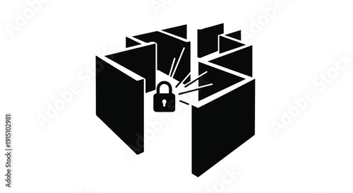 broken padlock in 3d maze