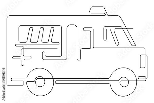 Ambulance continuous one line art drawing minimalist style isolate outline illustration