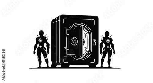 Robbers standing beside a large safe