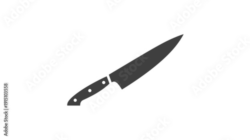 A grayscale vector illustration showing a chef's knife in a slightly diagonal position