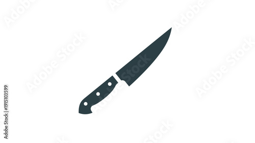 A simple illustration of a kitchen knife with a dark blade and handle, on a white background