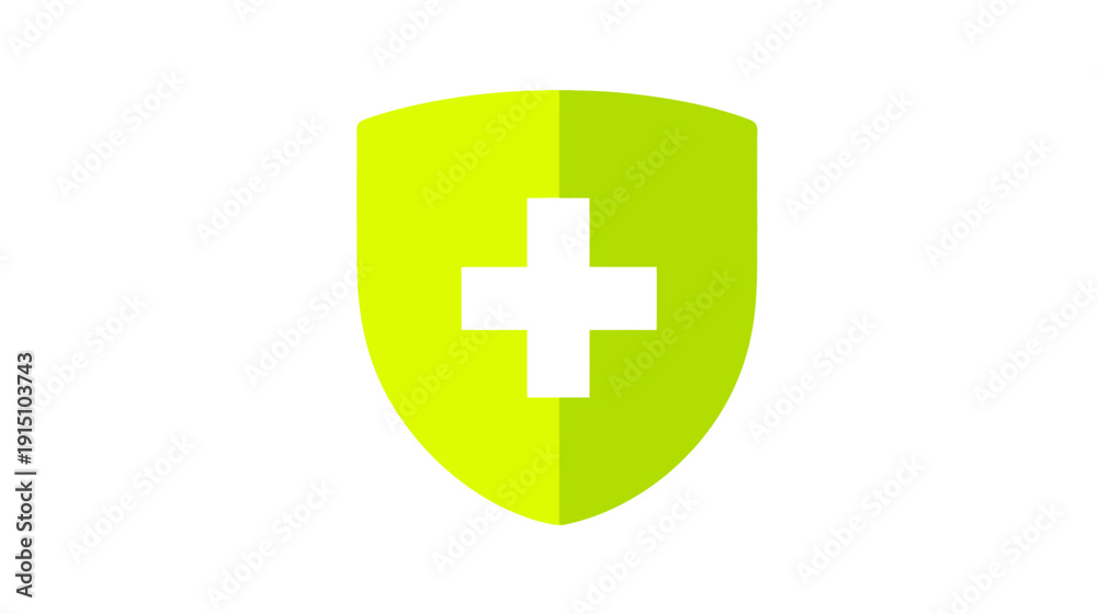 Obraz premium A medical cross icon inside a shield, created using a bright green and yellow gradient