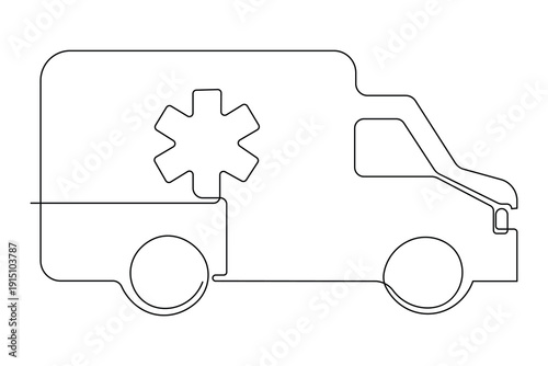 Minimalist style emergency transport illustration continuous line drawing isolated art icon