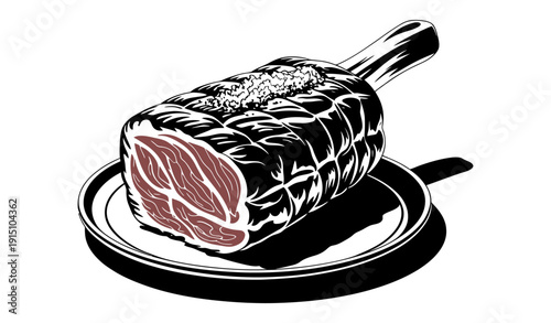 Raw tomahawk beef steak resting on a pan, seasoned for cooking