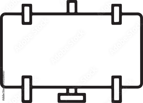 Empty rectangular frame with corner handles and central bar simple vector illustration