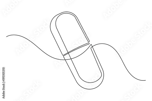Pills and tablets continuous one line art drawing minimalist style isolate outline