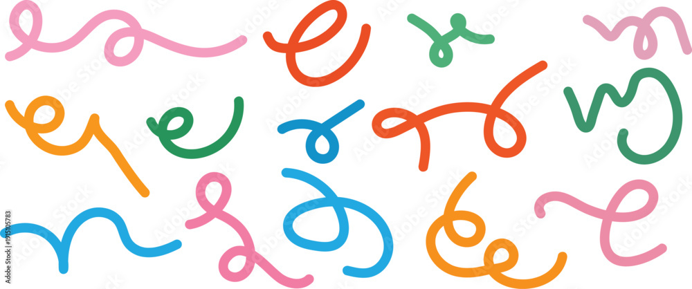 Fototapeta premium Multicolored cursive letters on a white background forming no specific words or phrases