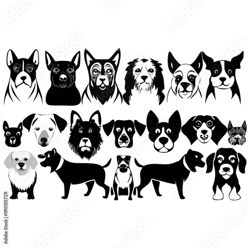 dog breeds silhouette icon illustration for pets, dogs, and animal design