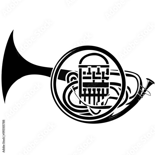 french horn silhouette icon illustration for music, concert, and classical performance design