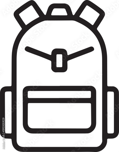 School backpack outline icon black line art with flap pocket and two side pockets