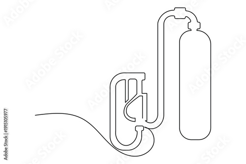 Oxygen mask and cylinder continuous one line art drawing minimalist style isolate outline
