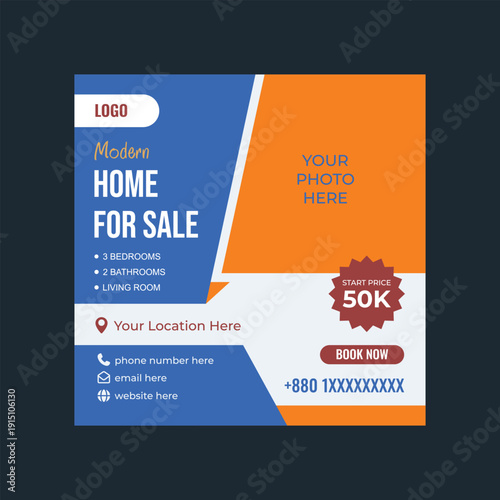 Creative Home for Sale Real Estate  Social Media Post and Property Marketing Banner Template Design