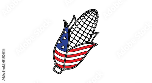 Vector illustration of an ear of corn with American flag colors isolated on transparent background