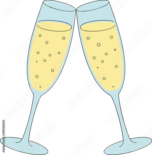 Champagne Glasses Toasting with Sparkling Wine Celebration Concept Vector Illustration Isolated on White Background