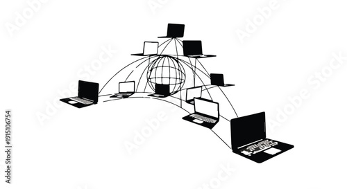Global network connection laptops computers devices internet technology concept illustration