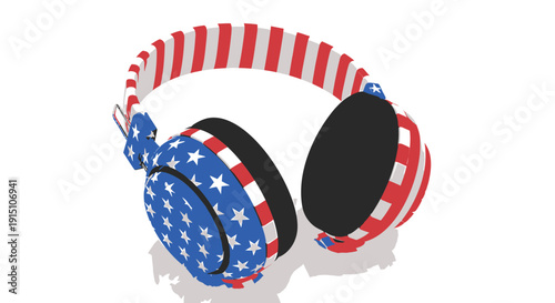 Vector illustration of patriotic headphones with American flag design isolated on transparent background