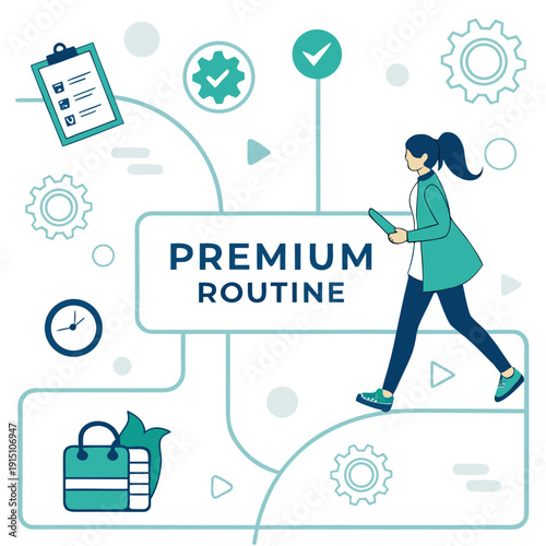 A woman walking towards premium routine checklist