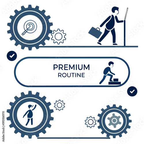 Premium routine icons with gear and people