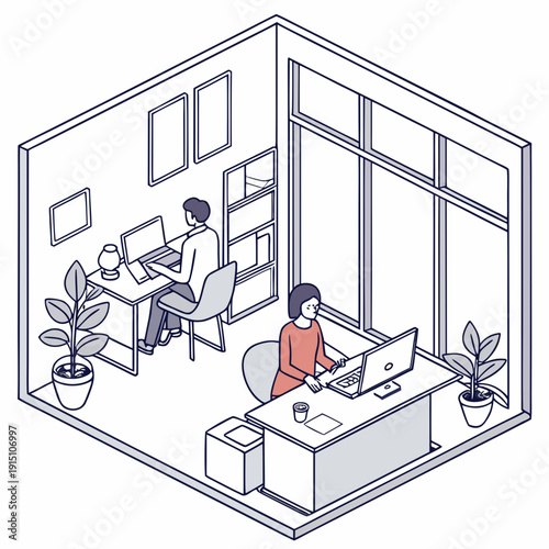 A office interior with people working at desks