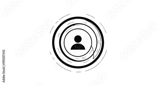 Simple minimalist user profile icon person silhouette in concentric circles on white background for profile concept