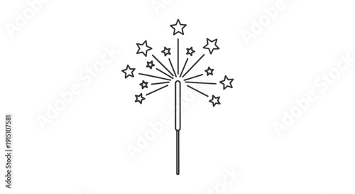 Vector sparkler icon with stars, isolated on transparent background