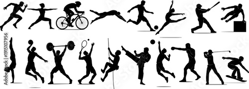Sports activities silhouettes vector icon set isolated