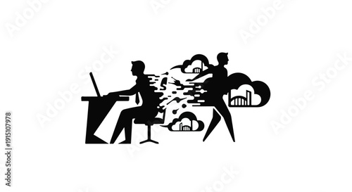 Business people working and commuting in modern office space with technology and stress