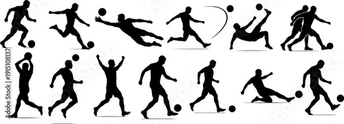 Football players silhouettes vector icon set isolated