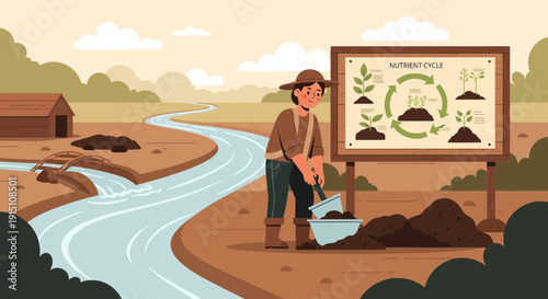 Farmer Composting with Diagram Illustration.