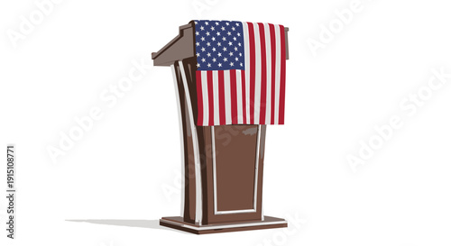 Vector illustration of a brown wooden podium draped with an American flag isolated on transparent background