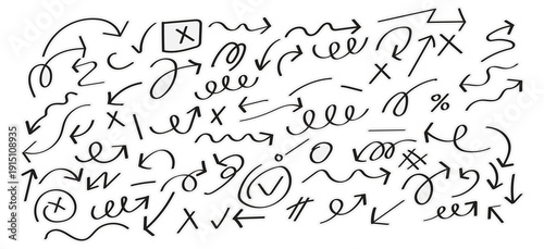 Hand Drawn Arrow Collection Doodle Symbols and Signs Arrows Directional Symbols Collection Vector Graphics Creative Design Elements Simple Line Art Directional Cues Creative Design Elements