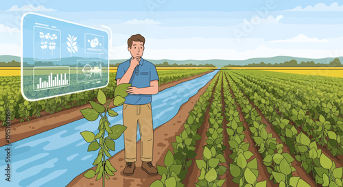 Farmer Contemplating Smart Agriculture Technology in Field.