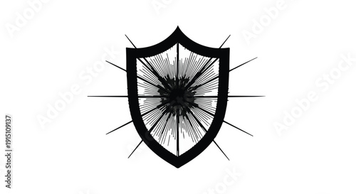 Shield logo icon with dynamic lines and burst effect on white background for protection security concept