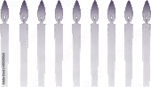 A Row of Eight Stylized Candles Made of Dots on a White Background